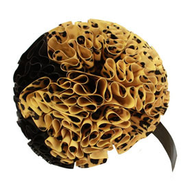 Atsuko Kudo Latex Dominique Pom Pom Hat in Black/Gold Leopard