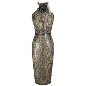 Atsuko Kudo Latex Drama Frill Pencil Dress in semi transparent cloud grey lace