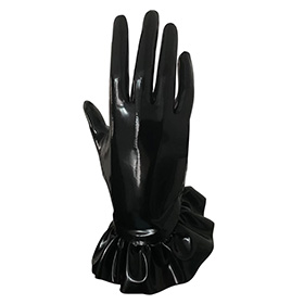 Atsuko Kudo Latex Drama Frill Wrist Gloves in supatex black