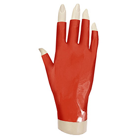 Atsuko Kudo Latex Finger Tipless Wrist Gloves in supatex red