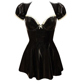 Atsuko Kudo Latex French Maid's Flare Dress in Supatex Black