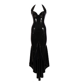 Atsuko Kudo Latex Halter Neck Candy Cup Front Split Gown in Black