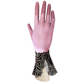Atsuko Kudo Latex Handmade Wrist Gloves in Semi-Trans Lilac and Black