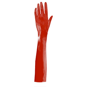 Atsuko Kudo Latex Handmade Elbow Length Gloves in supatex red