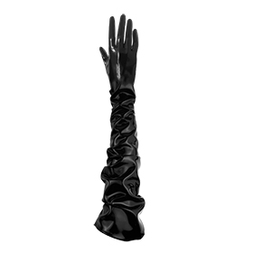 Atsuko Kudo Latex Handmade Evening Length Ruched Gloves in Supatex Black