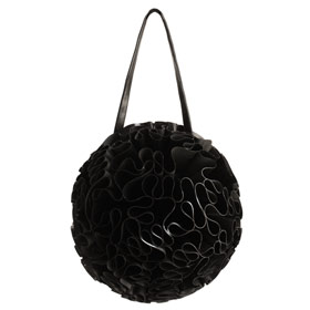 Atsuko Kudo Latex Large Pom Pom Hand Bag in Supatex Black