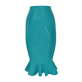 Atsuko Kudo Latex Mini Kick Hem Skirt in Vibrant Turquoise