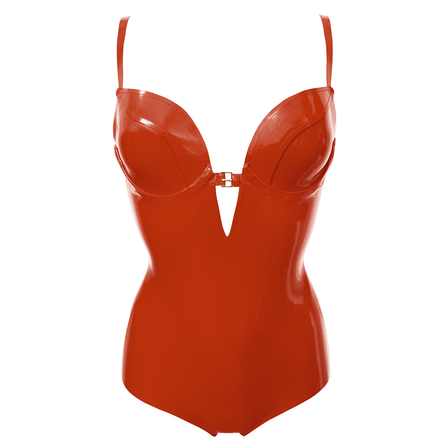 Atsuko Kudo Latex Miss T Bodysuit w/ V in Red