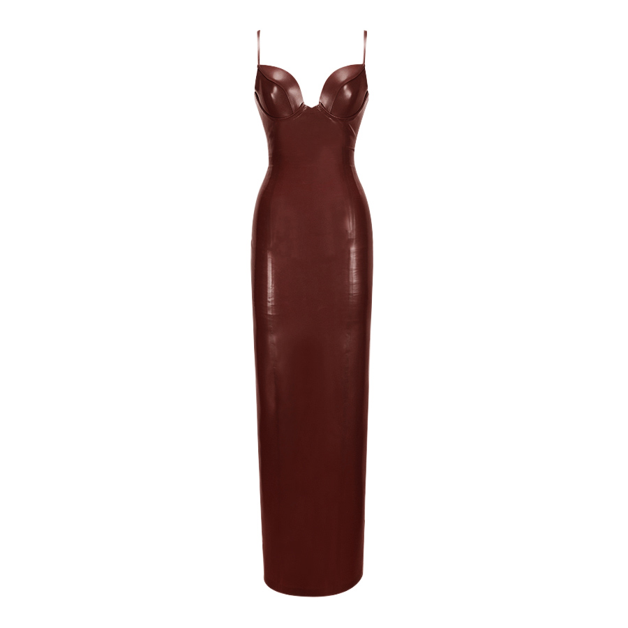 Atsuko Kudo Latex Miss T Column Dress in supatex dark brown
