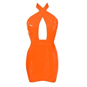 Atsuko Kudo Latex Obsession Twist Neck Mini Dress in supatex orange