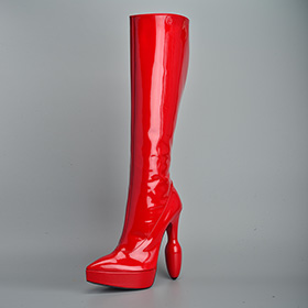 Atsuko Kudo Latex Handmade Italian Point Boot in Red Patent Leather