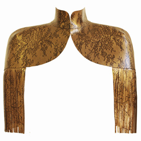 Atsuko Kudo Latex Restricted Cape in Antique Gold Lace