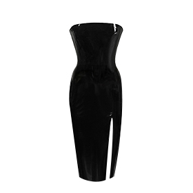 Atsuko Kudo Latex Restricted Strapless Slit Dress in Supatex Black
