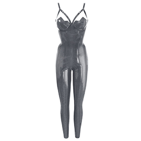 Atsuko Kudo Latex Restricted ZigZag Cup Catsuit in pearlsheen pewter