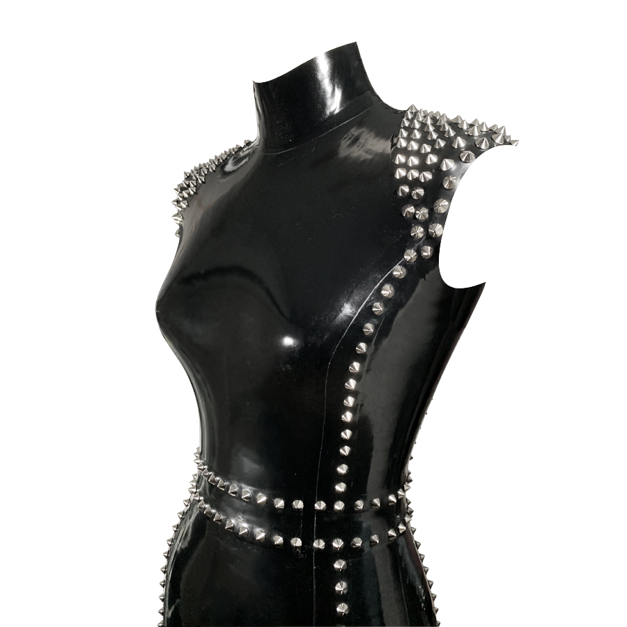 Latex Sleeveless Studded Joy Pencil Dress in supatex black/silver studs