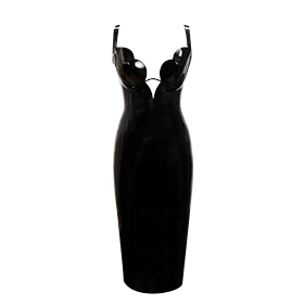 Atsuko Kudo Latex Strappy Tulip Cup Pencil Dress in Supatex Black