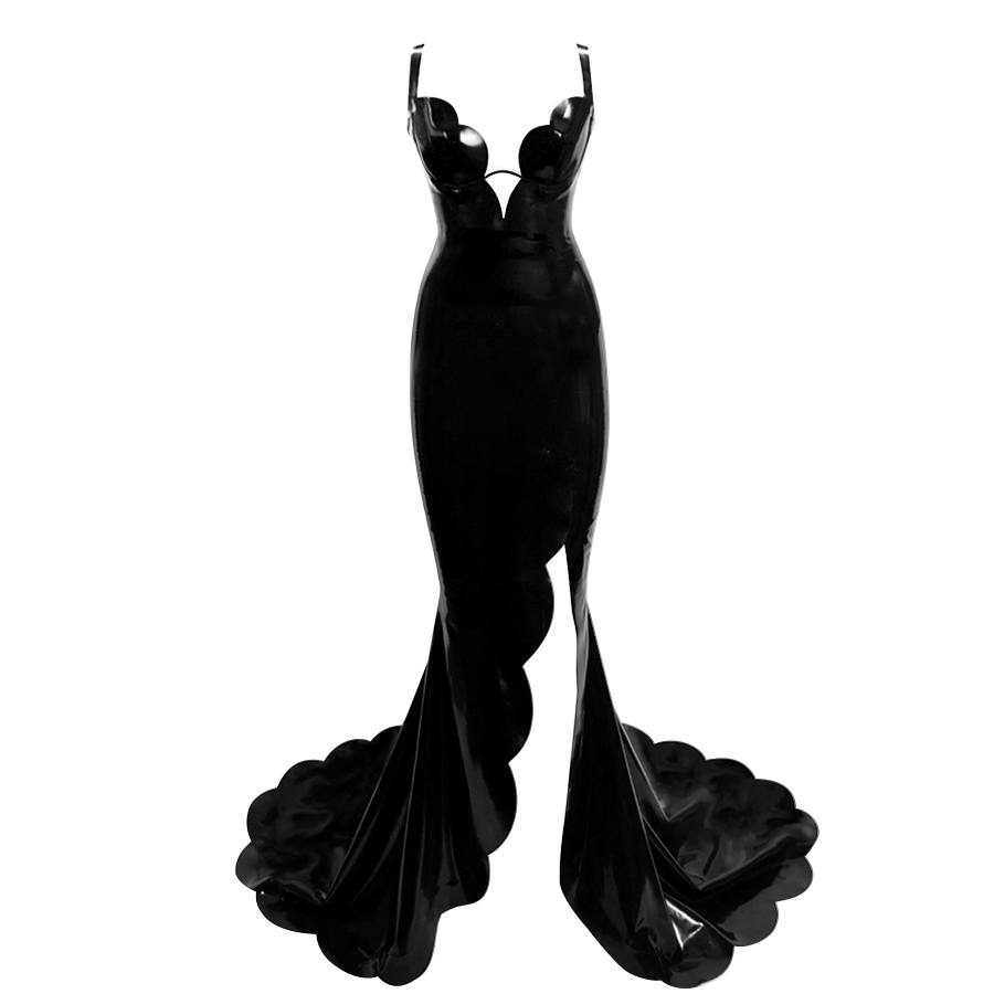 Atsuko Kudo Latex Strappy Tulip Gown in Supatex Black