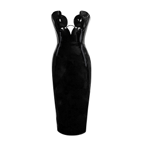 Atsuko Kudo Latex Tulip Cup Pencil Dress in Supatex Black