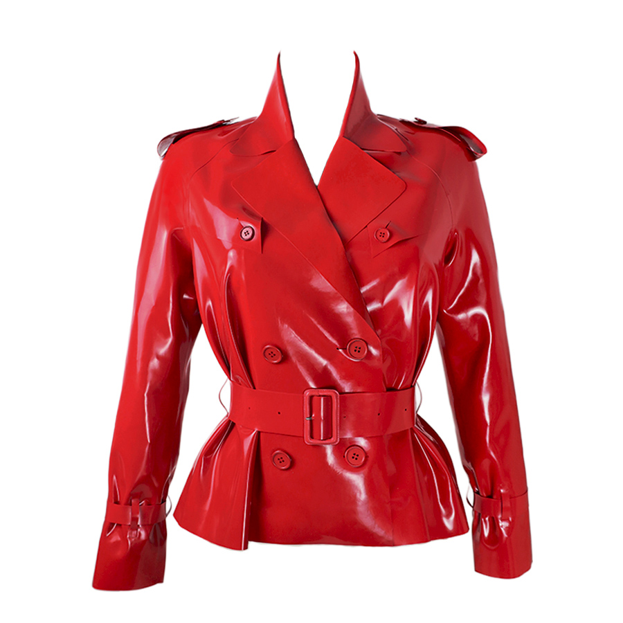 Atsuko Kudo Latex Ultra Mini Length Trench Coat in supatex red