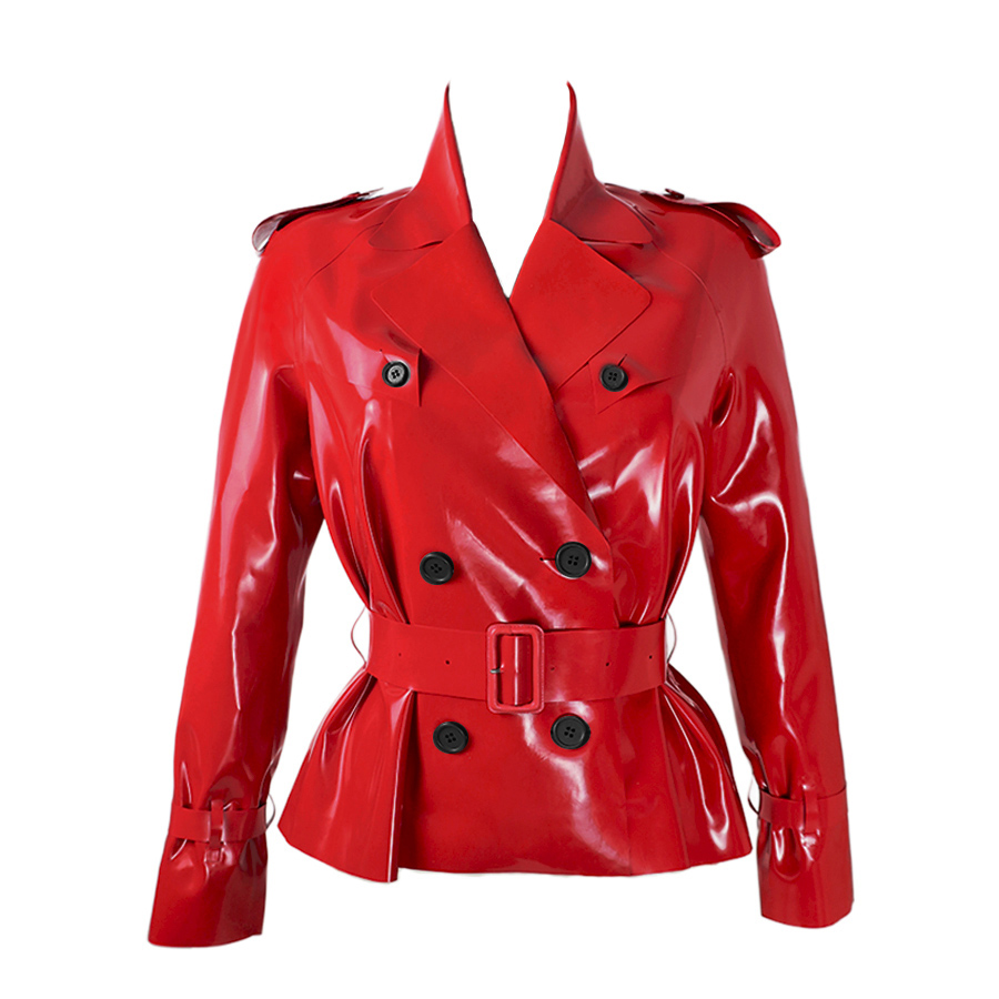 Atsuko Kudo Latex Ultra Mini Length Trench Coat in supatex red