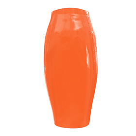 Atsuko Kudo Latex Zip Tight Pencil Skirt in Supatex Orange